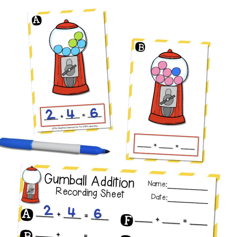 Gumball Write and Wipe Addition Cards