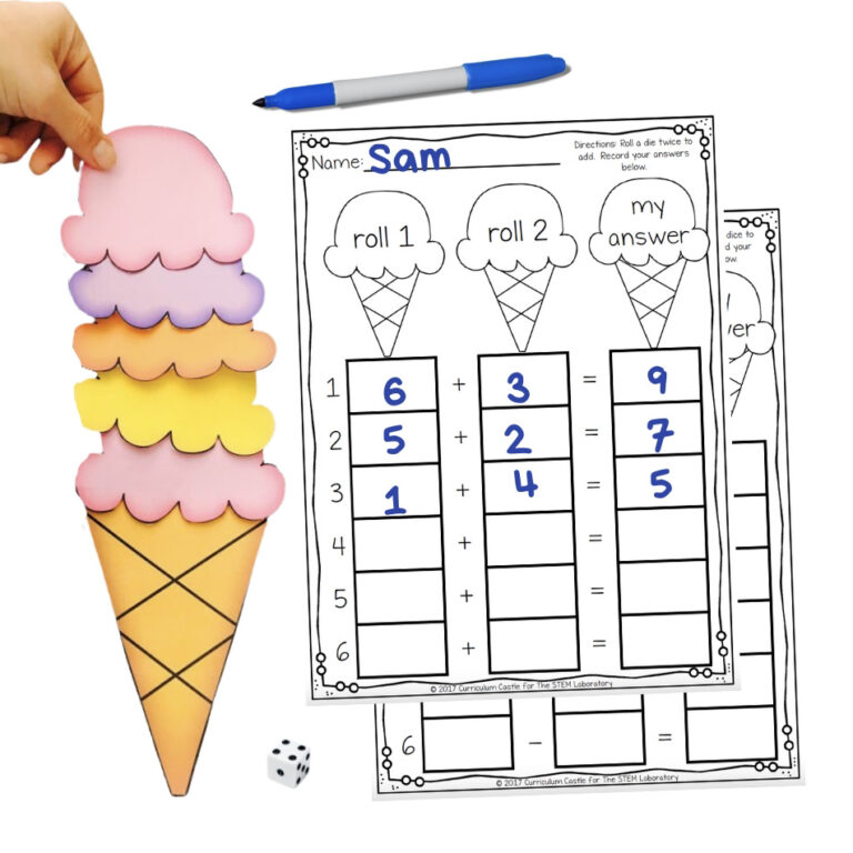 Ice Cream Roll and Scoop Addition and Subtraction