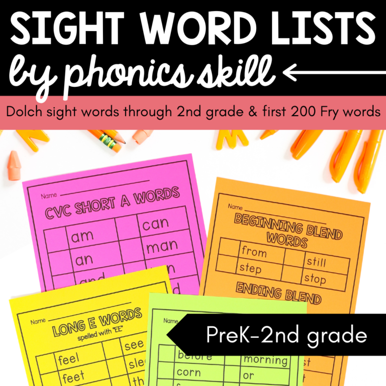 Sight Word Lists by Phonics Skill