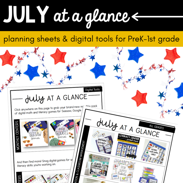 July at a Glance Lesson Plans